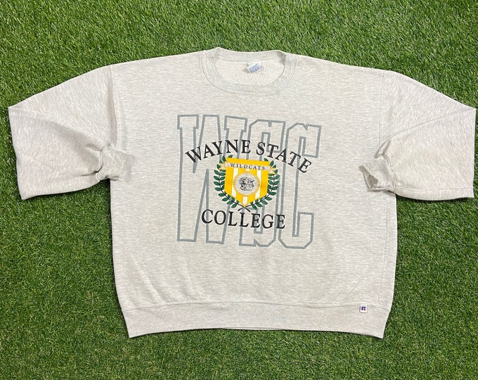 Vintage Wayne State University Crewneck Sweatshirt Made USA Size XXL Detroit Michigan 1990s 90s Pull Over Oversized Comfy