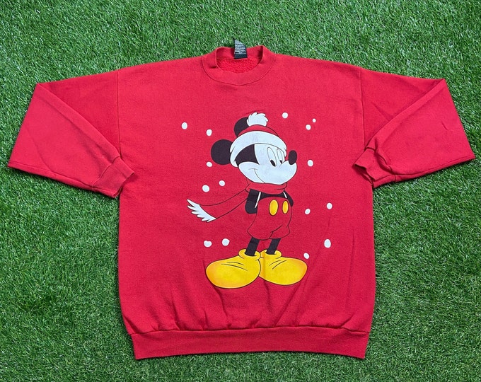 Vintage Mickey Mouse Christmas Crewneck Sweatshirt XL Walt Disney World Magic Kingdom Disneyland Santa Classic Rare Pull Over Winter Snow