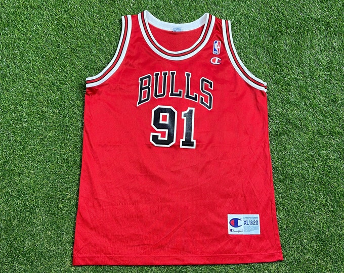 Vintage Chicago Bulls Dennis Rodman #91 Jersey Champion Size Youth XL NBA Basketball Air Jordan 1990s 90s