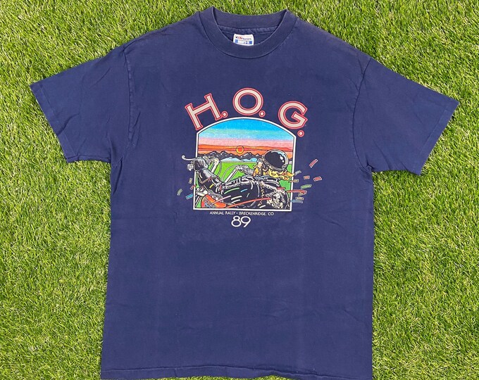 Vintage Harley Davidson 1989 Rally Breckenridge Colorado HOG T Shirt Hanes Made USA Size Xtra Large 3D Motorcycle Truckers Biker XL 1980s