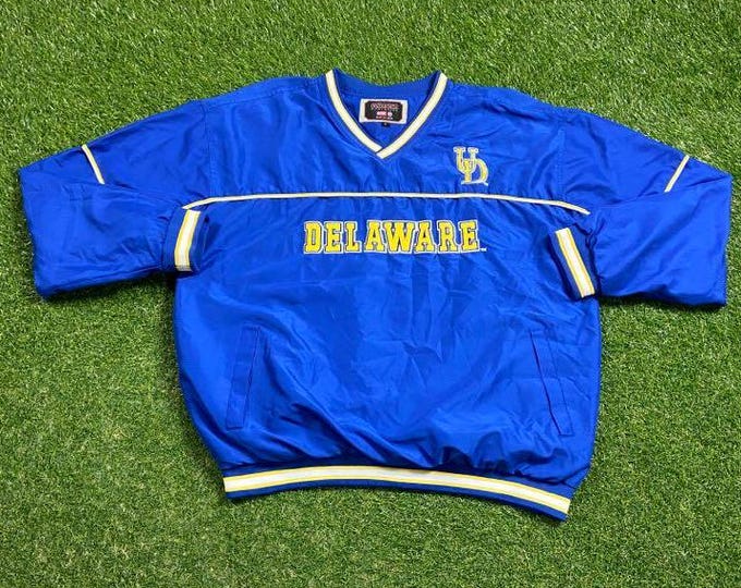Vintage University of Delaware Pullover Windbreaker Jacket Size Large L Fighting Blue Hens NCAA College Football Light Rain Coat 1990s 90s
