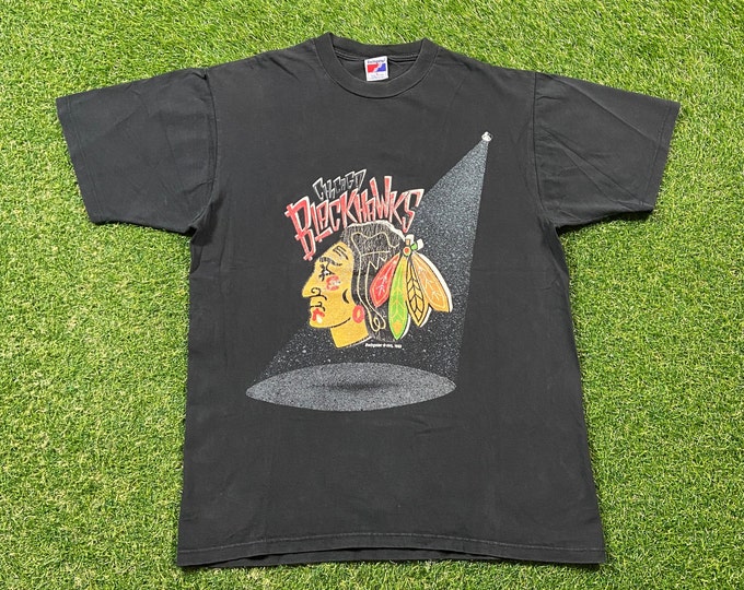 Vintage Chicago Blackhawks T Shirt Tee Swingster Made USA Size Large L NHL Hockey Illinois 1990s 90s