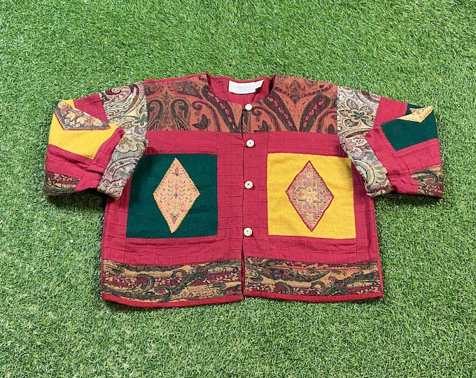 Vintage Artsy Jacket Passports Size Medium M Multicolor Quality Great Fit Classic Art Fashion 1980s 80s