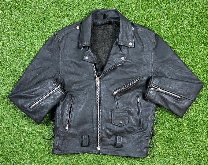 Vintage Black Leather Jacket Size Medium M American Apparel Cozy Very Warm Coat Greaser Style Jacket Biker 1980s