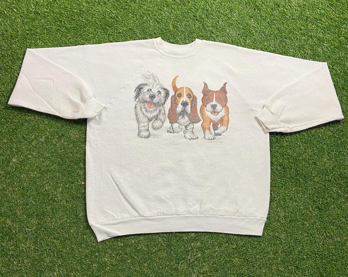 Vintage Puppies Portrait Crewneck Sweatshirt Made USA Size XL Dog Puppy Breed Pet Pull Over Oversized 1990s 90s