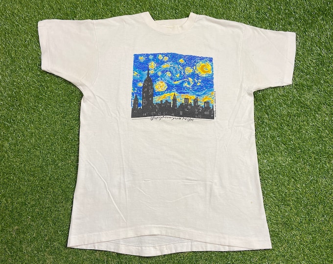 Vintage Starry New York Night T Shirt Tee Made USA Size Large L Big Apple Broadway NYC Manhattan Times Square Statue of Liberty 1990s 90s