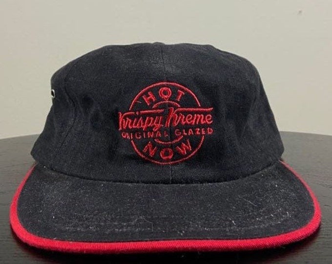 Vintage Krispy Kream Strap Back Thalhimer Headwear Made USA OSFA Classic Cap Hot Now Original Glazed Donuts 1990s 90s Sign