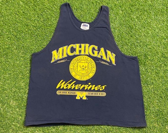 Vintage University of Michigan Wolverines Tank Top Shirt Tee Made USA Size Xtra Large XL NCAA College Football Basketball Detroit 1990s 90s