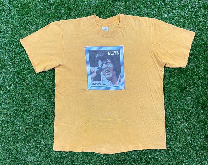 Vintage Elvis Lives Forever T Shirt Tee Stedman Made USA Size Large L Classic Rock and Roll King of Rock 1970s 70s