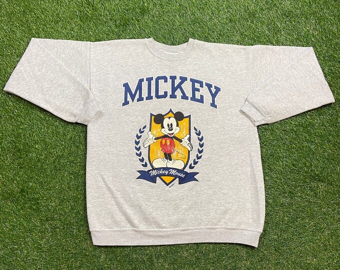 Vintage Mickey Mouse Crewneck Sweatshirt Made USA Size Large L Walt Disney World Magic Kingdom Disneyland Classic Rare Pull Over 1990s
