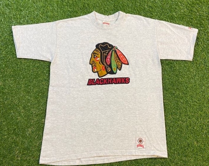 Vintage Chicago Blackhawks T Shirt Tee Nutmeg Mills Made USA Size Xtra Large XL NHL Hockey Illinois 1990s 90s