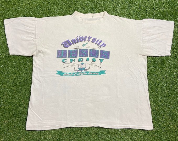Vintage University of Jesus Christ T Shirt Tee Size Xtra Large XL Church Sunday Service Salvation Praise Bible Christian God 1990s 90s