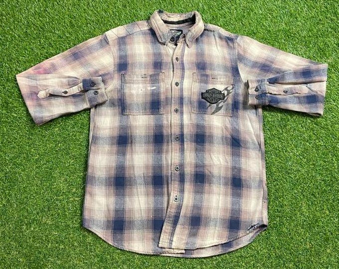 Vintage Harley Davidson Flannel Button Down Shirt Size Medium M HOG 3D Eagle Motorcycle Truckers Biker Classic 1990s 90s