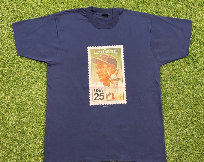 Vintage New York Yankees Lou Gehrig T Shirt Tee Screen Stars Made USA Size Xtra Large XL MLB Baseball Bronx Classic Stadium Jeter