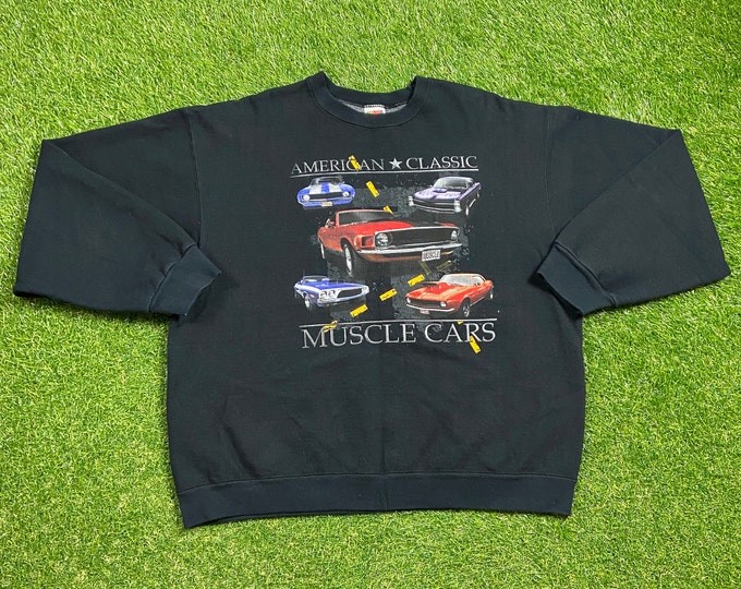 Vintage American Classic Muscle Cars Crewneck Sweatshirt Size Xtra Large XL Ford Mustang Shelby GT Original Classic NASCAR Racing Race 1990s