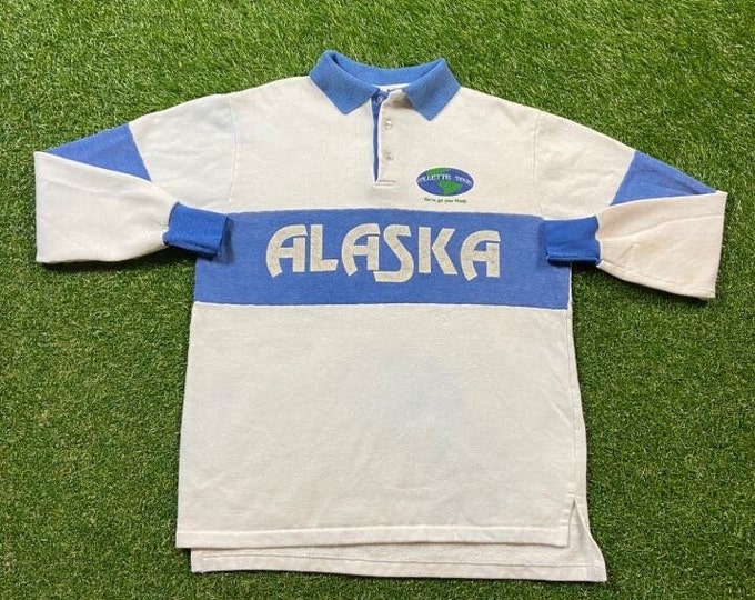 Vintage Alaska Polo Sweatshirt Made USA Size Medium M Northwest Northern Lights Pull Over Oversized 1990s 90s