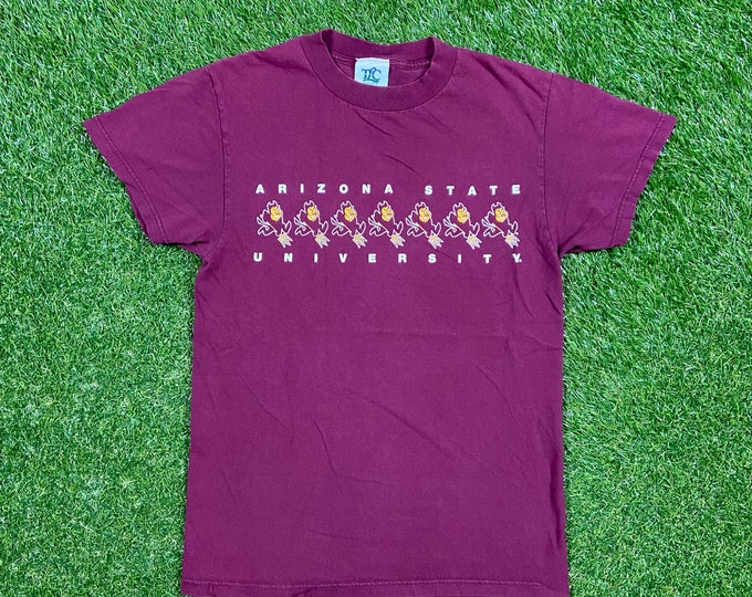 Vintage Arizona State University T Shirt Tee Tlc Made Usa Size Small S NCAA College Football Phoenix Sun Devils ASU 1990s 90s