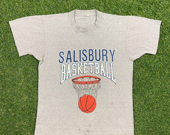 Vintage Salisbury Basketball T Shirt Tee Screen Stars Made USA Size Large L Salisbury University University of Maryland DMV 1980s 80s