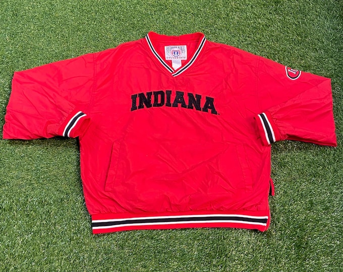 Vintage Indiana University Hoosiers Pull Over Windbreaker Jacket Size Large L NCAA College Basketball IU Light Rain Coat Classic Red 1990s