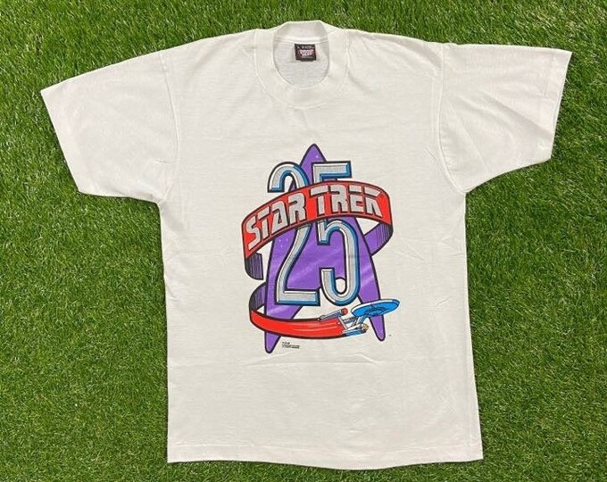 Vintage Star Trek 25th Anniversary T Shirt Tee Screen Stars Best Made USA Size 1990s 90s Large L Star Wars Science Fiction Brand New