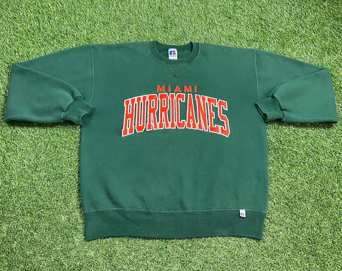 Vintage University of Miami Hurricanes Crewneck Sweatshirt Made USA Size Large L 305 The U Miami Style Florida NCAA College Football 1990s