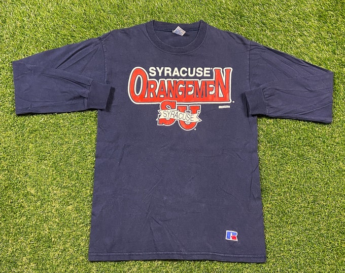 Vintage Syracuse University Long Sleeve T Shirt Tee Made USA Size Youth Medium NCAA College Basketball Big Logo 1990s New York NY 90s