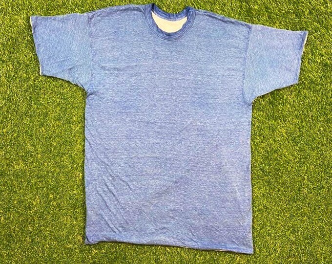 Vintage Plain Blue and White Reversible T shirt Tee Champion Made USA Size Xtra Large XL 1970s 70s