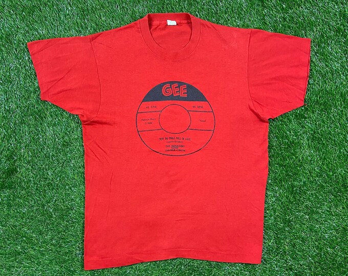 Vintage Gee Record T Shirt The Teenagers Featuring Frankie Lymon Why Do Fools Fall in Love Tee Size Large Made USA Classic Rock and Roll