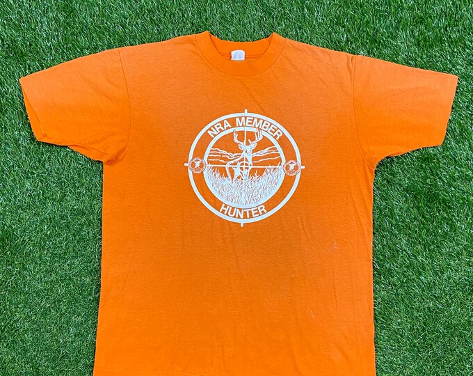 Vintage NRA Member Hunter T Shirt Tee Spruce Made USA Size Xtra Large XL National Rifle Association of America Hunt Nature 1970s 70s