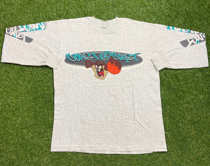 Vintage Taz Long Sleeve Shirt Made USA Size Large L Looney Tunes Cartoon Tazmanian Devil Warner Bros Bugs Bunny Space Jam 1990s 90s 1996