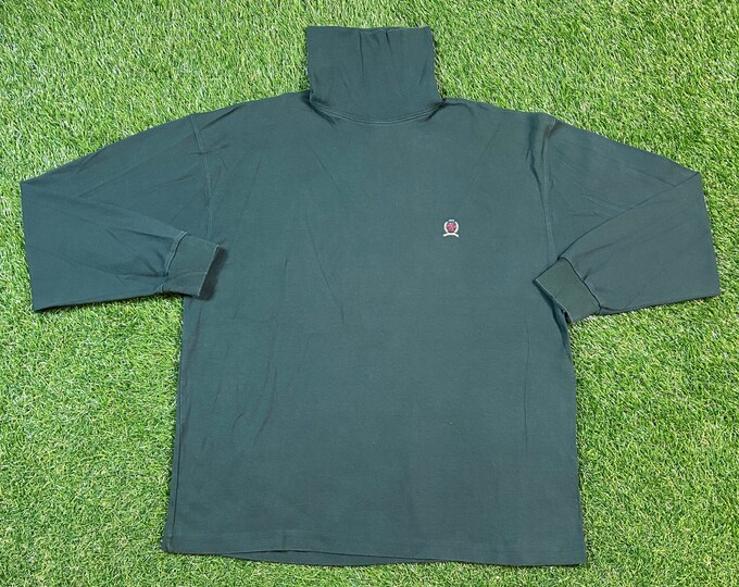 Vintage Plain Green Turtleneck Sweater Size Large L Quality 1990's Oversized Comfy Great Fit Original 90s Pull Over