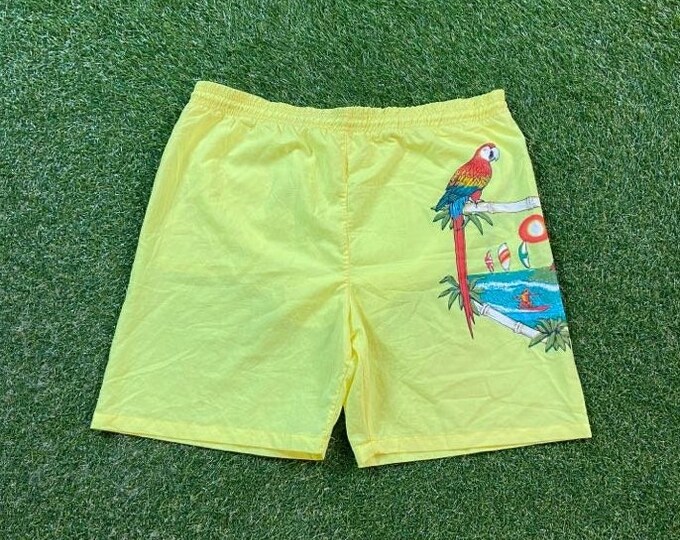 Vintage Sunboard Swimming Trunks Made USA Size Large L Swim Trunks Bathing Suit Beach Island Skate 1990s 90s All Over