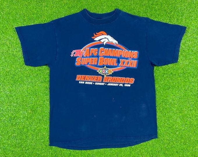 Vintage Denver Broncos 1998 Super Bowl T Shirt Tee Logo Athletic Size Large NFL Football AFC Champs John Elway 1990s 90s