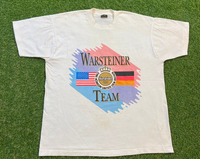 Vintage Warsteiner Team T Shirt Tee Made USA Size Xtra Large XL Munchen Deutschland Germany Europe Oktoberfest Munich Berlin 1990s 90s Beer