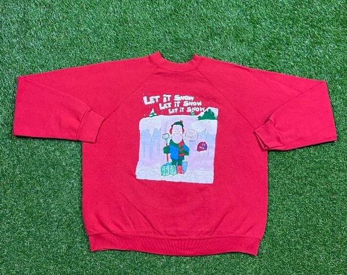 Ugly Christmas Sweater Vintage Tacky Holiday Party Merry Santa Claus Let it Snow Size Xtra Large XL Classic Xmas 90s Pull Over Cozy