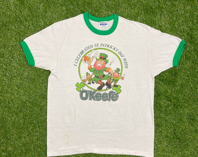 Vintage St Patrick's Day O'keefe T shirt Tee Jameson Irish Hanes Made USA Size Xtra Large XL March 17th 1980s 80s