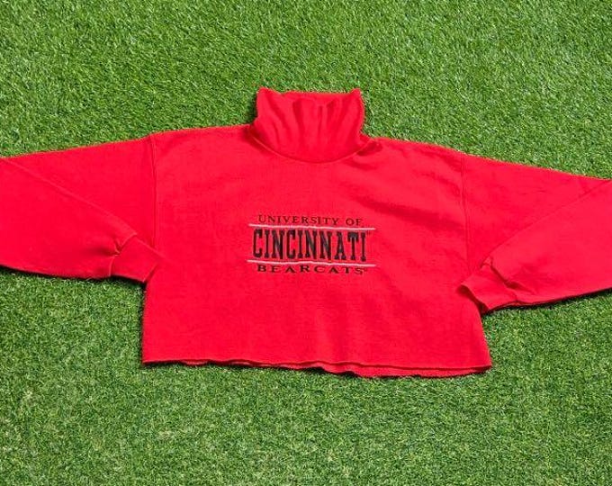 Vintage University of Cincinnati Bearcats Cropped Long Sleeve Made USA Size Large L Ohio NCAA Football Basketball 1990s 90s