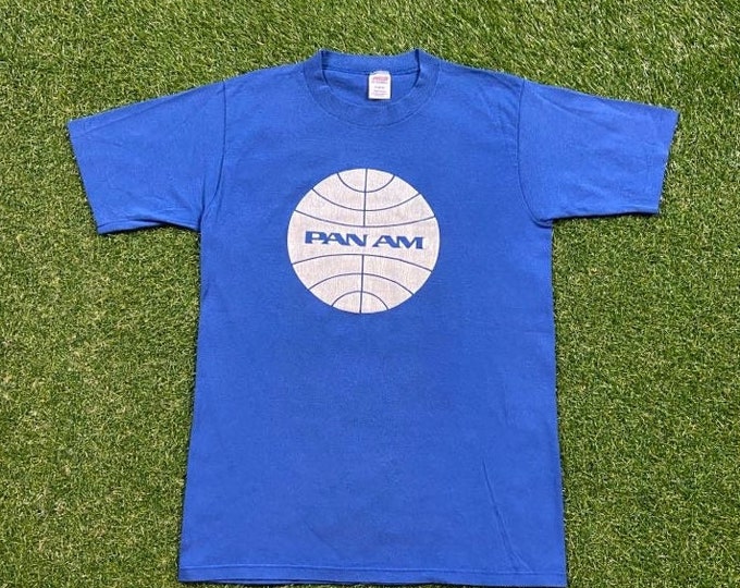 Vintage Pan AM T Shirt Tee Jerzees Made USA Size Medium M International Air Carrier American Airlines Flying Airplanes