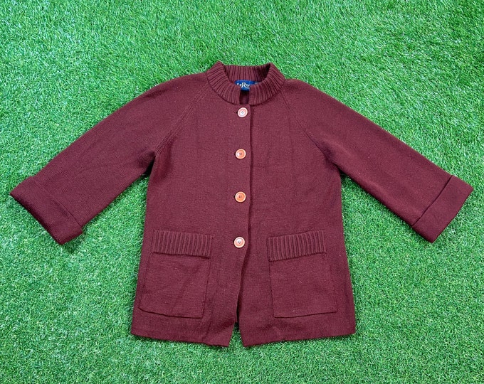 Vintage Burgundy Cardigan Knit Sweater Le Roy Knitwear Size Small S 1980s 80s Comfy Button Down Comfy Warm