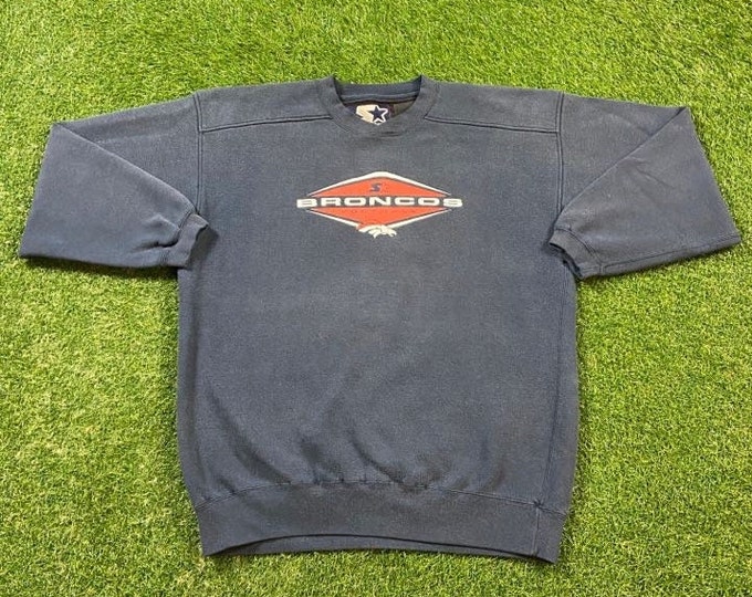 Vintage Denver Broncos Crewneck Sweatshirt Starter Size Large L NFL Football Colorado Elway 1990s 90s Pull Over Oversized 1990s 90s
