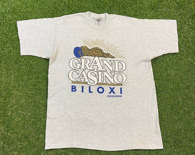 Vintage Grand Casino T Shirt Tee Fruit of the Loom Made USA Size Xtra Large XL Biloxi Mississippi Gambling Tourist Visitor 1990s 90s