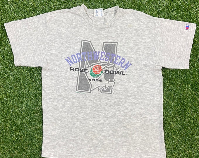Vintage University Of Northwestern Wildcats 96 Rose Bowl T Shirt Tee Champion Size Youth Xtra Large XL NCAA College Football Illinois Medium