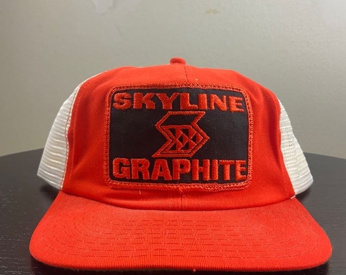 Vintage Skyline Graphite Snapback Hat Outdoor Cap Made USA Size Medium / Large Fishing Hunting Nature Bass Pro Shop 1980s 80s Trucker