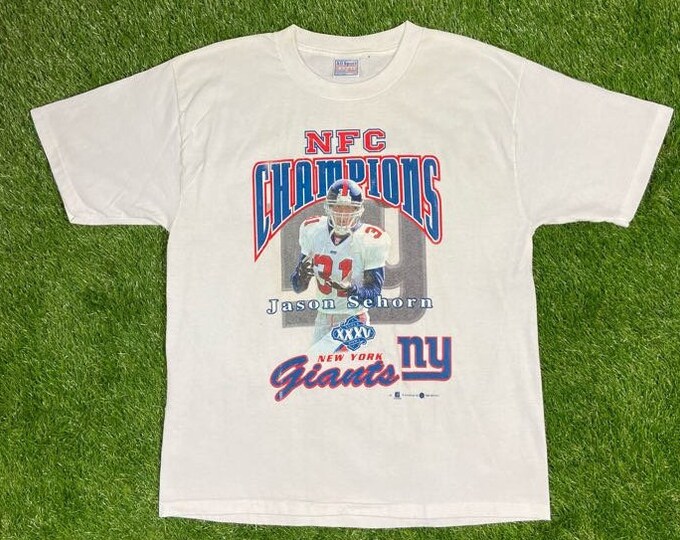 Vintage New York Giants 1990 NFC Champions Super XXXV Jason Sehorn T Shirt Tee All Sport Events Size Large NFL Football 1990s 90s L