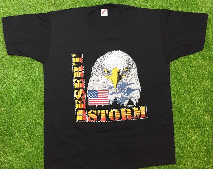 Vintage Desert Storm American Eagle T Shirt Single Stitch 1991 80s 3D Truckers Bikers Rare NEW Hog Xtra Large XL Deadstock Never Worn USA