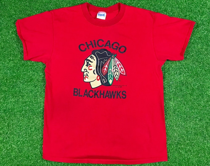 Vintage Chicago Blackhawks T Shirt From 1990 Bike Tee NHL Xtra Large Classic 90's Hockey Made USA