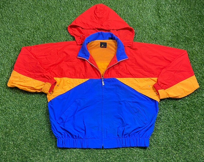Vintage Graphic Windbreaker Zip Up Jacket Liz Sport Size Medium M Multicolor Streetwear Sport Active Wear Classic Light Rain Coat 1990s