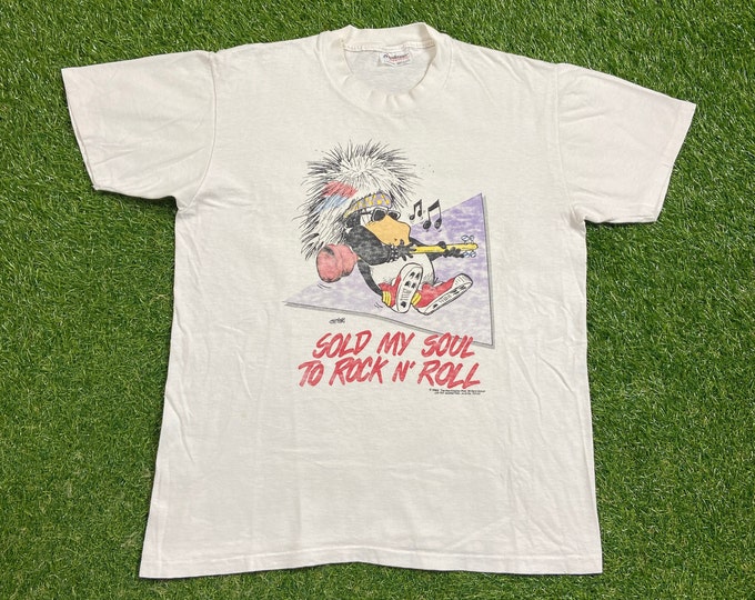 Vintage I Sold My Soul to Rock N Roll T Shirt Tee Made USA Size Large L Classic Music Funny Saying Comical T Shirt Comedy 1990s 90s