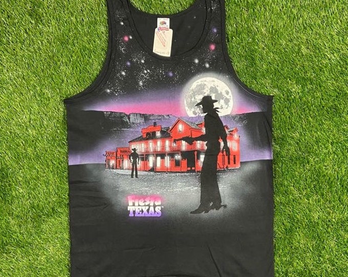 Vintage Fiesta Texas Gunfighter Star Shirts Tank Top Unique Handmade Large Made USA Neon 90s Galaxy Moon Rare Deadstock Retro 80s L