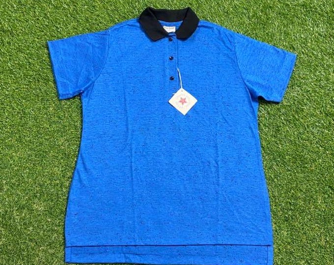 Vintage Blue Polo Shirt King Louie Made USA Size Medium M Bowling Regionals Balls and Pins Quality Classic 1990s 90s